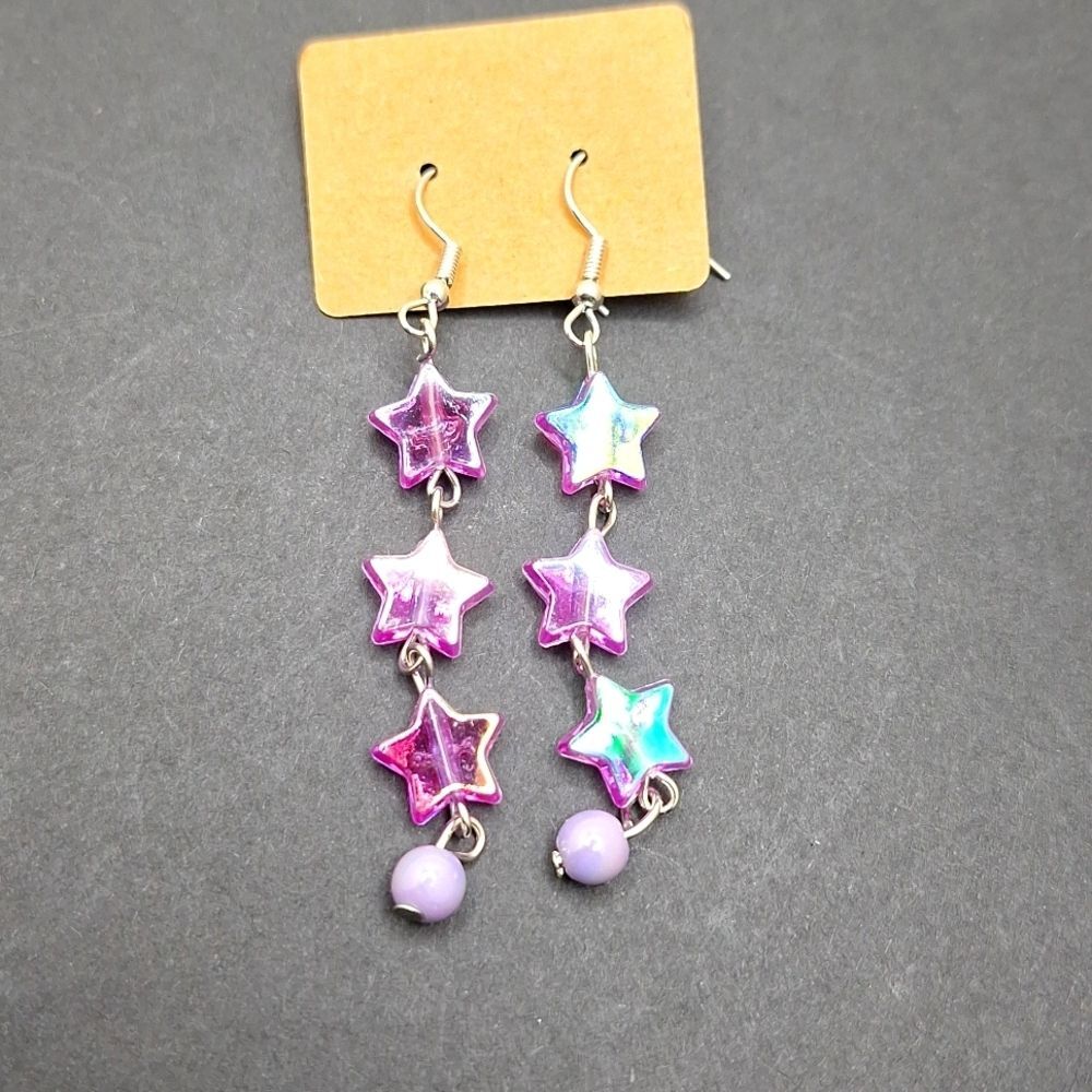 Purple iridescent star drop earrings